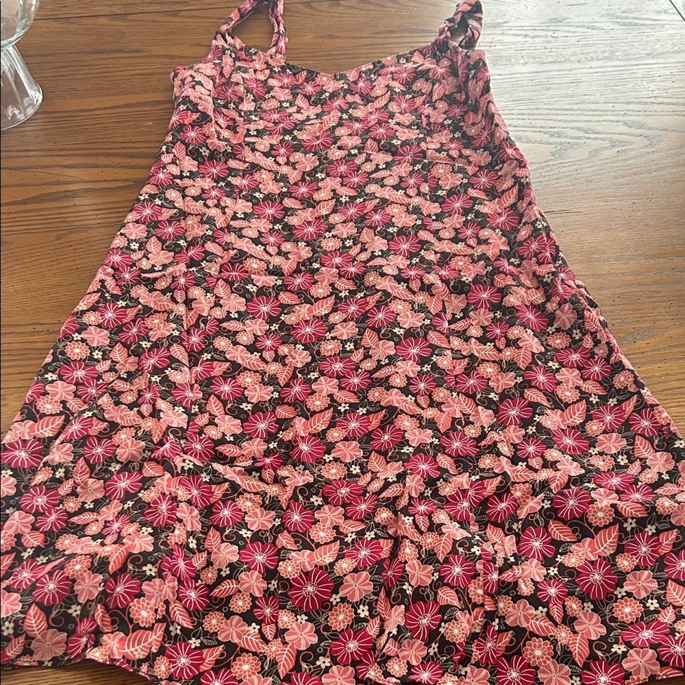 LOFT Pink and Black Floral Dress